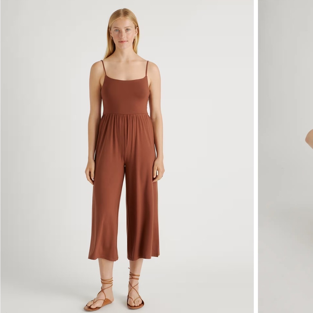 Quince Tencel jersey wide leg jumpsuit- brown, medium